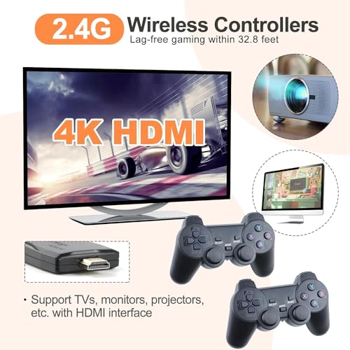 Wireless Retro Game Console, Retro Game Stick with Built-in 9 Emulators, 20,000+ Games, 4k Hdmi Output, and 2.4GHz Wireless Controller, Plug and Retro Play Video Games for Tv (64)