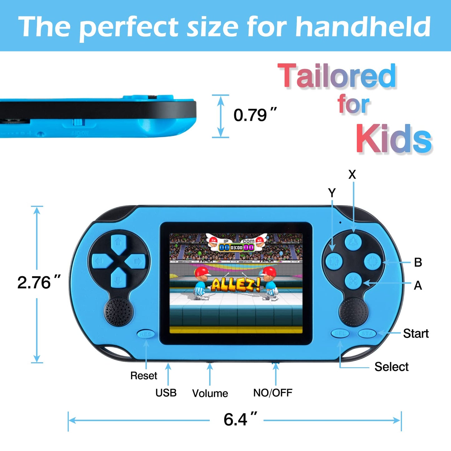 TaddToy 16 Bit Handheld Game Console for Kids Adults, 3.0'' Large Screen Preloaded 230 HD Classic Retro Video Games with USB Rechargeable Battery & 3 Game Cartridges for Birthday Gift for Kids 4-12