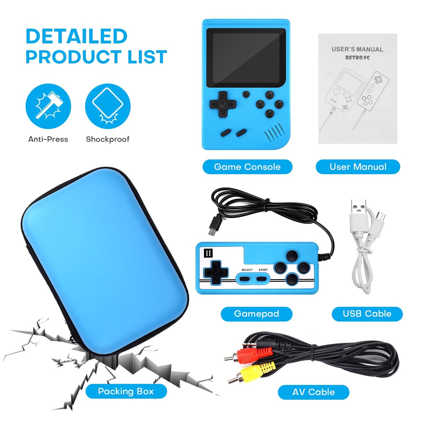 Handheld Game Console with Classical Retro Single and 2 Players, 3.0 Inch Kids Screen Portable Retro Video Game Console Support TV Connection (Blue-400 Games)…