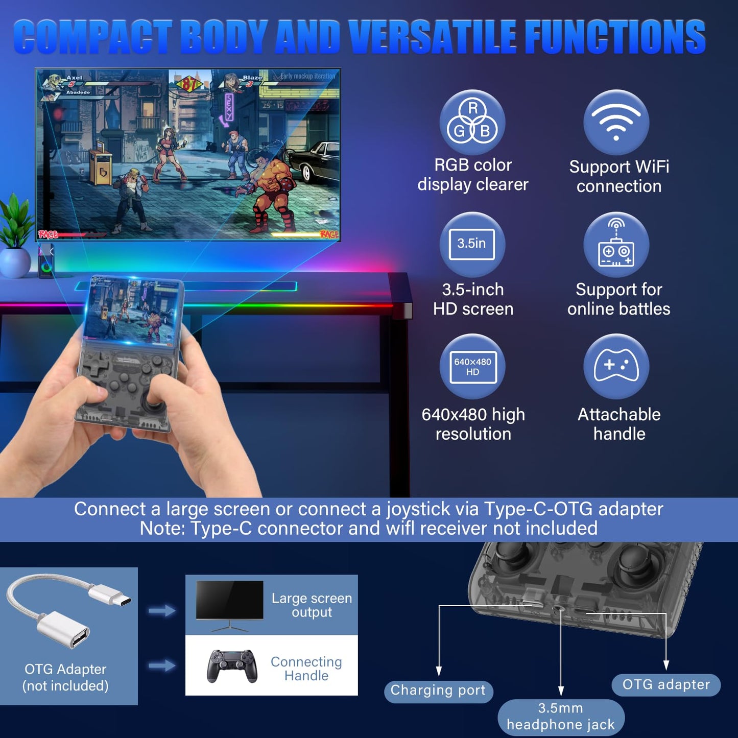 30000 Games in 1Handheld Game Console,3.5-Inch IPS Screen Retro Gaming Console,30000 Classic Games, 3800mAh,20＋Mainstream Emulator,Built-in 256G TF Card, Support HDMI and TV Output