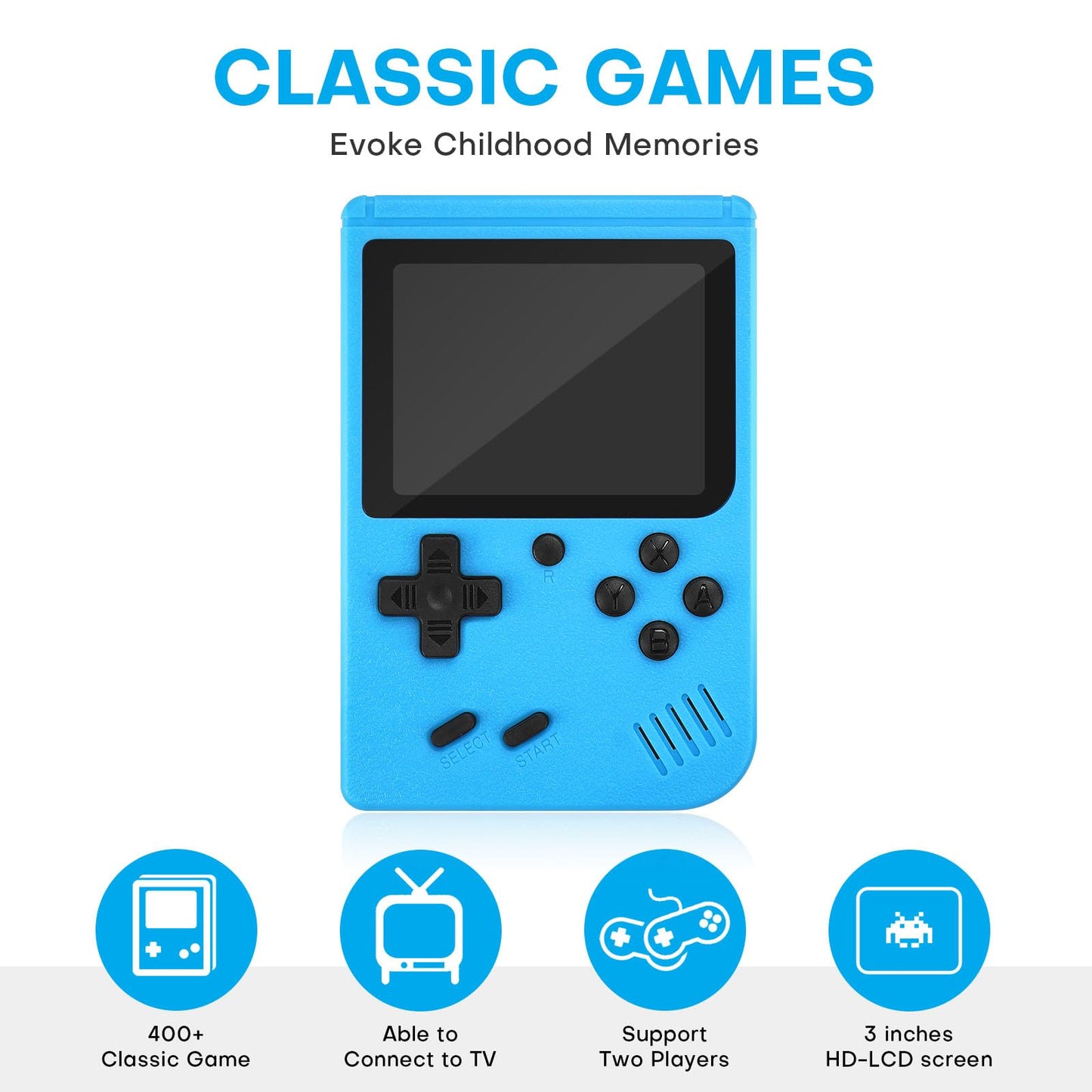 Handheld Game Console with Classical Retro Single and 2 Players, 3.0 Inch Kids Screen Portable Retro Video Game Console Support TV Connection (Blue-400 Games)…