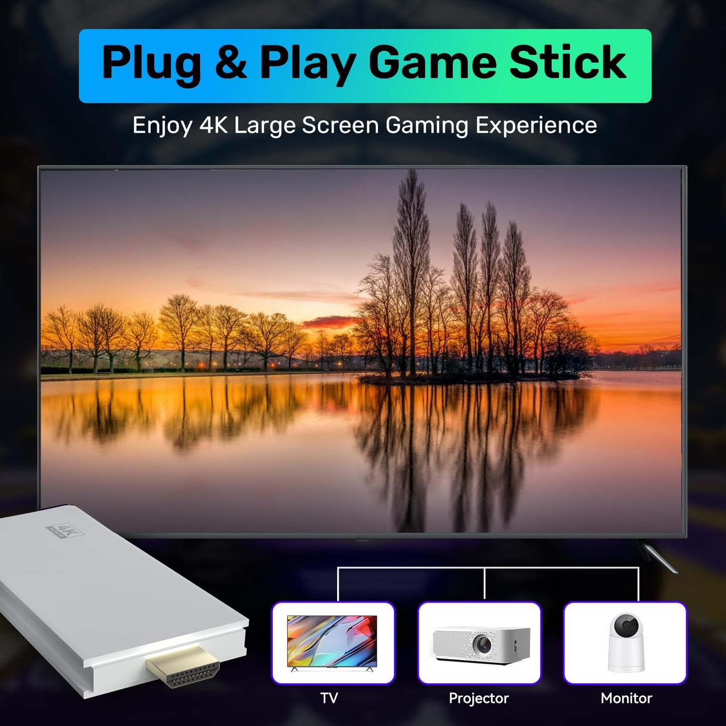 Wireless Retro Game Console Stick, Emulator Console with 30000 Plug and Play Video Games, Nostalgia Stick for 4K TV, Retro Drive Support 4K HD Output, Video Game Console 64G, 2.4G Wireless Controllers