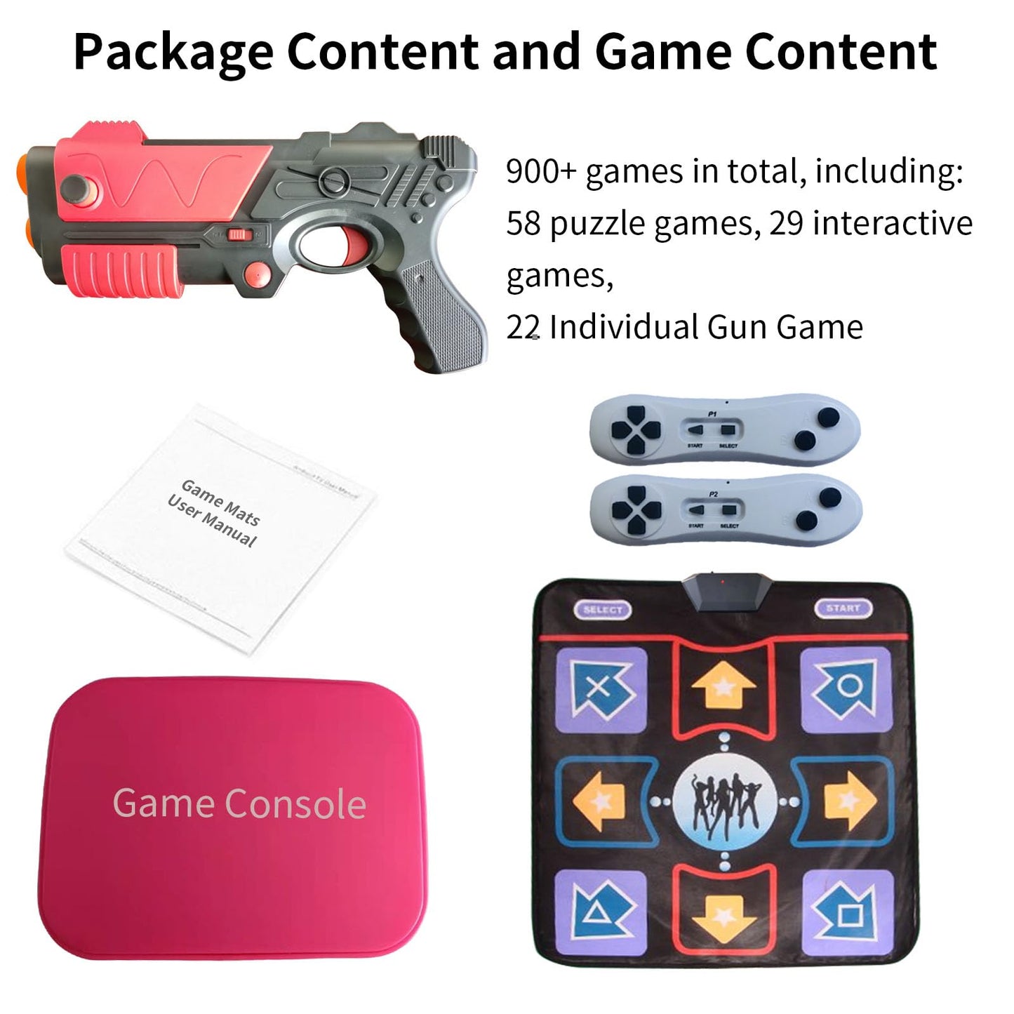 Damcoola Retro Game Console with 900+ Games, 200+ Dance Songs, 21 AR Gun Shooting Game,Video Game System for Kids& Adults, Dance Mat& AR Gun Toy, TV Plug& Play, Toy Giftware for Boys & Girls age 3 +